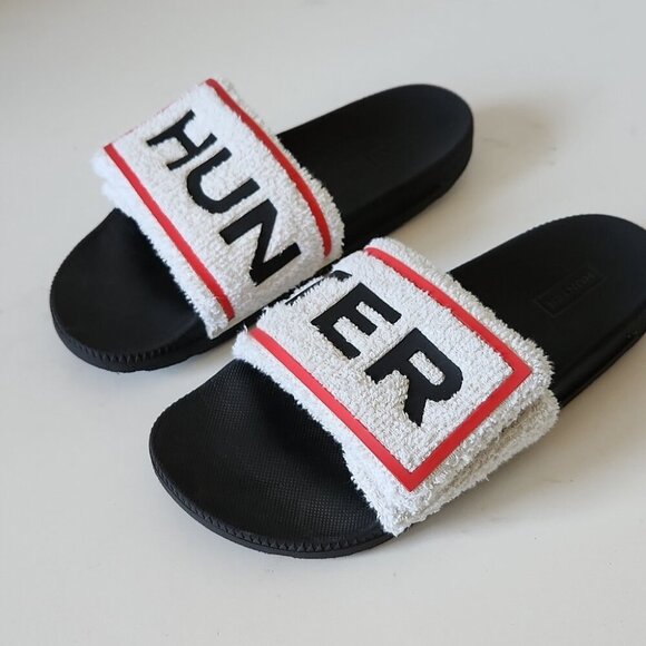 HUNTER | Original Terry Towelling Logo Slides Slip-on Sandals sz 7 - Picture 2 of 5